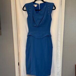 Chic Blue Midi Dress with Button Detail